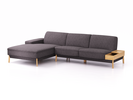 Lounge-Sofa Alani Liegeteil inkl. fixer Armlehne links, 179x300x82 cm, Sitzhöhe 44 cm, Eiche, mit Bezug Wollstoff Stavang Stein