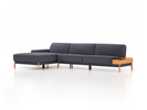 Lounge-Sofa Alani, B 340 x T 179 cm, Liegeteil links, Sitzhöhe in cm 44, mit Bezug Wollstoff Elverum Torfblau (82), Buche