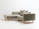 Lounge-Sofa Sereno inkl. 2 Kissen (70x55 cm), Liegeteil links, Kufenfuß, mit Bezug Wollstoff Tano Natur, Buche