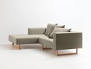 Lounge-Sofa Sereno inkl. 2 Kissen (70x55 cm), Liegeteil links, Kufenfuß, mit Bezug Wollstoff Tano Natur, Buche