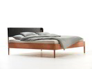 Bett Alwy mit Polsterbetthaupt, Wollstoff Stavang Schiefer, Buche