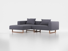 Lounge-Sofa Sereno inkl. 2 Kissen (70x55 cm), B 267 x T 180 cm, Liegeteil links, Kufenfuß, mit Bezug Wollstoff Elverum Torfblau (82), Eiche