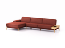 Lounge-Sofa Alani Liegeteil inkl. fixer Armlehne links, 179x340x82 cm, Sitzhöhe 44 cm, Eiche, mit Bezug Wollstoff Kaland Ziegel
