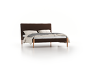 Bett Lorea mit Polsterbetthaupt, 160 x 200 cm, Wollstoff Kaland Torf (70), Eiche