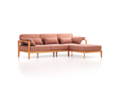 Loungesofa Linera, schmal mit Liegeteil rechts, Wollstoff Elverum Ziegel (85), Buche