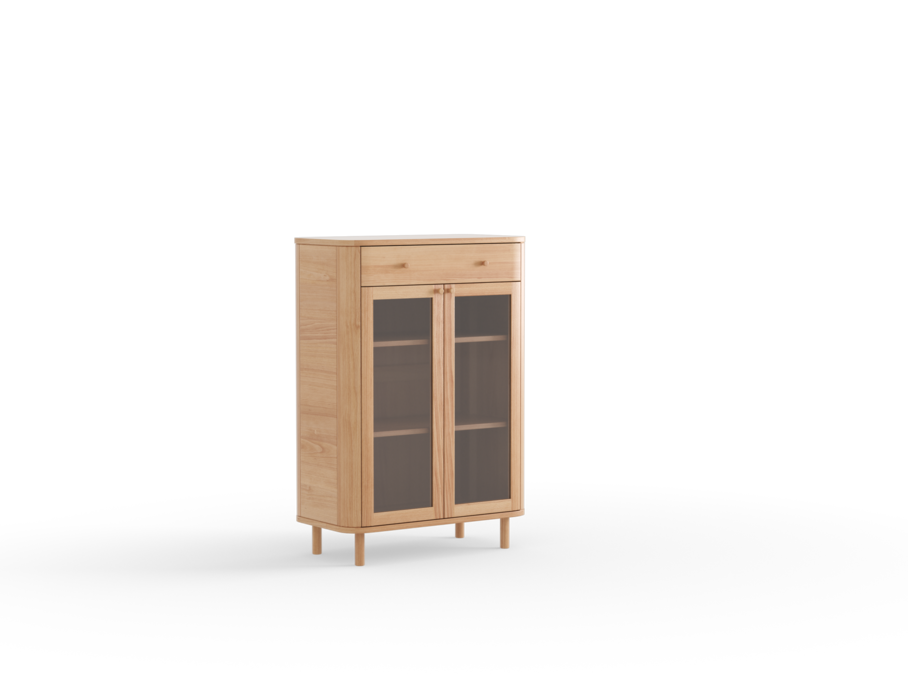 Schrank Tonda 2-türig mit 1 Lade, Glas, Buche