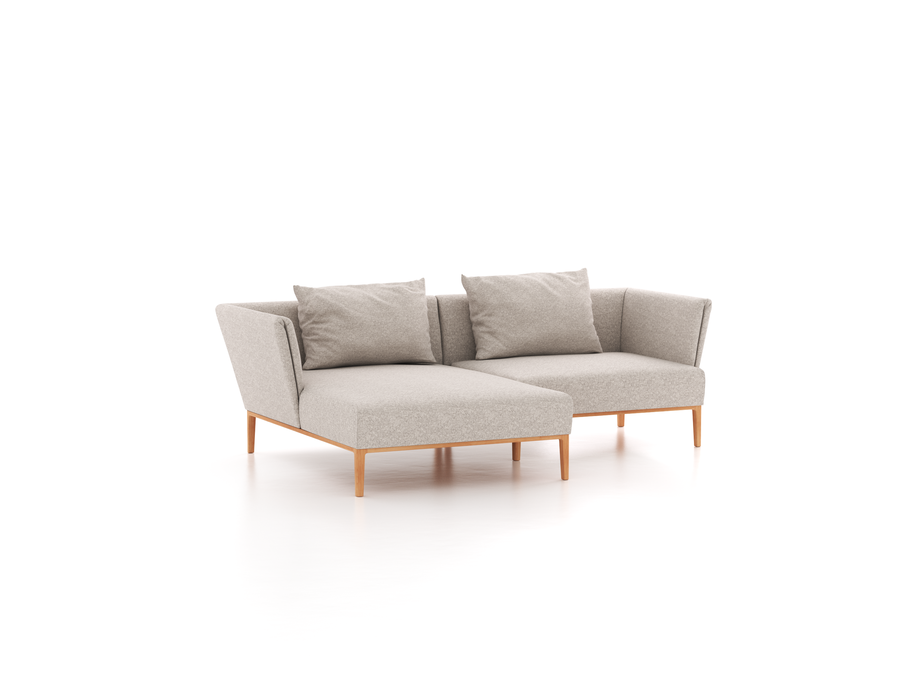 Lounge-Sofa Lorea, Liegeteil links, inkl. 2 Kissen (60x85 cm), B 240 x T 155 cm, mit Bezug Wollstoff Tano Natur (79), Buche