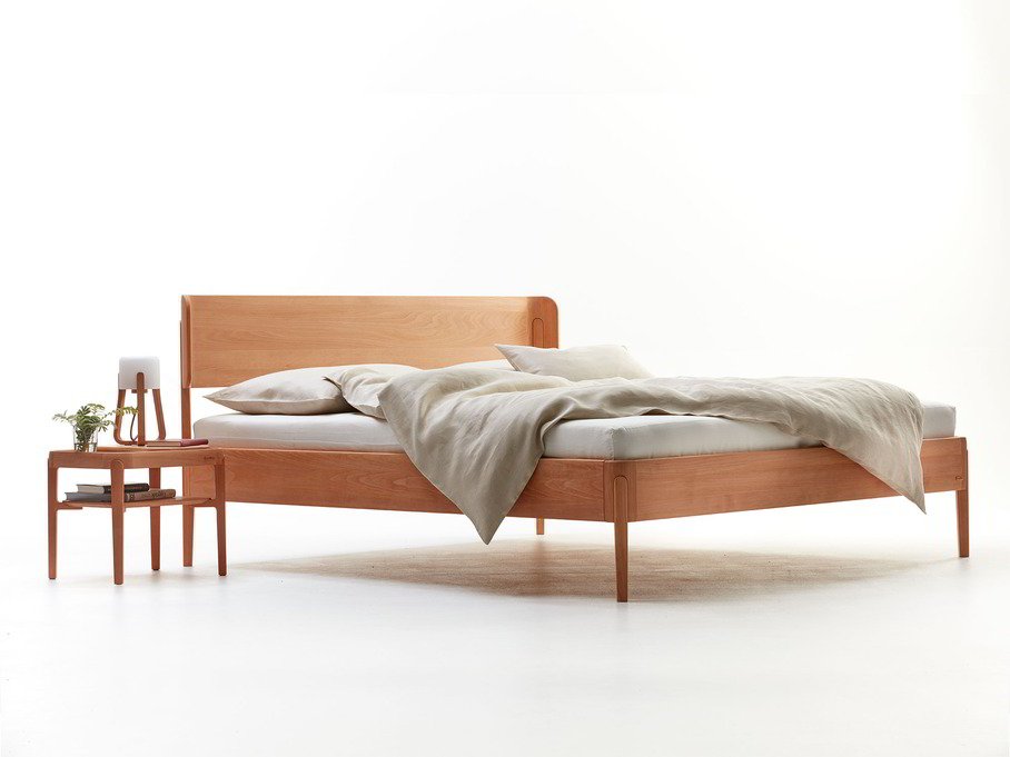 Bett Alwy, mit Holzbetthaupt, Buche