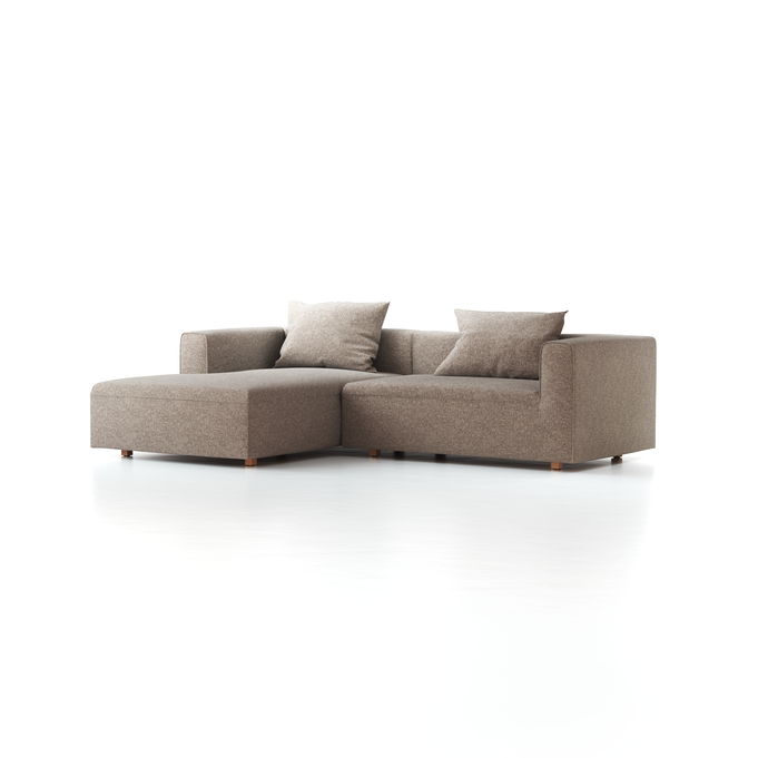 Lounge-Sofa Sereno  inkl. 2 Kissen (70x55 cm), B 267 x T 180 cm, Liegeteil links, Bodennah, mit Bezug Wollstoff Tano Natur (79), Buche