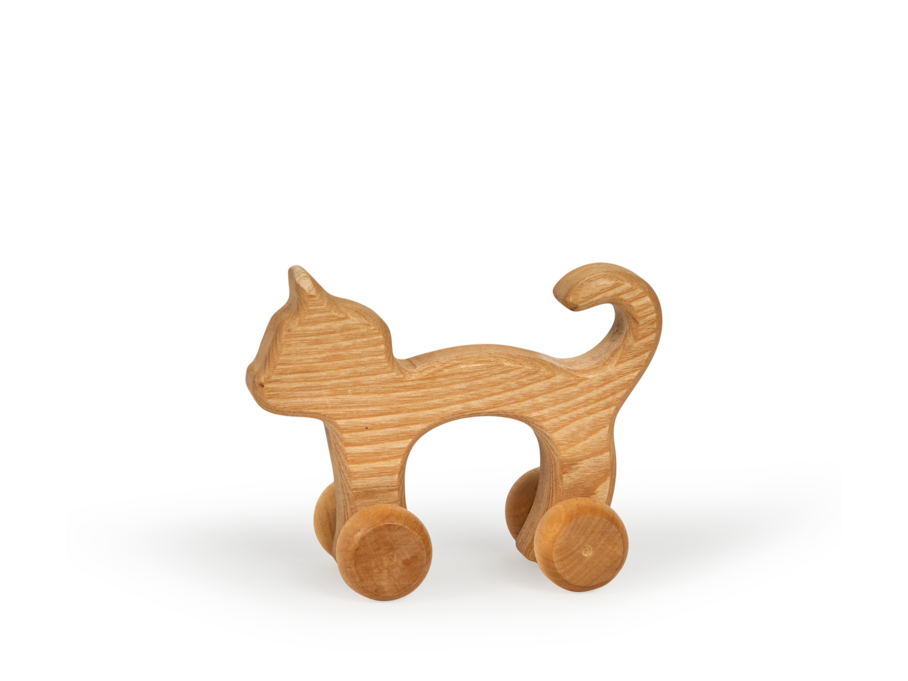Rolltier Katze aus Eschenholz