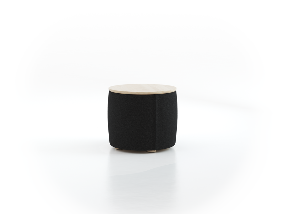 Sofatisch/Hocker Tambor mit Stauraum u. Holzdeckel, H 34,3 cm, Ø 39 cm, Bezug Wollstoff Stavang Schiefer (60), Esche