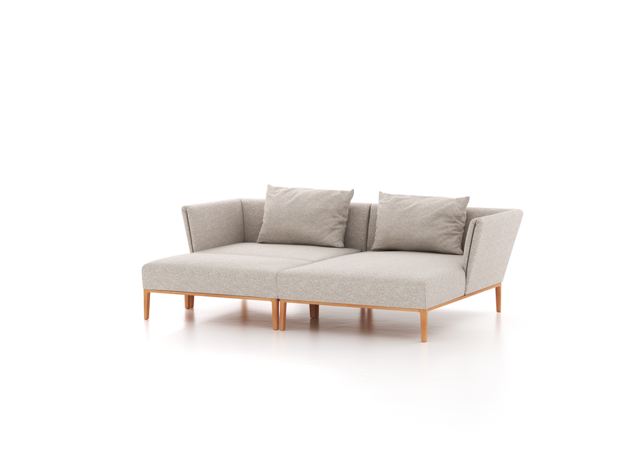 Lounge-Sofa Lorea, B 240 x T 155 cm, Liegeteil rechts, mit Hocker Lorea, B 109 x T 60 cm, inkl. 2 Kissen (60x85 cm), mit Bezug Wollstoff Tano Natur (79), Buche