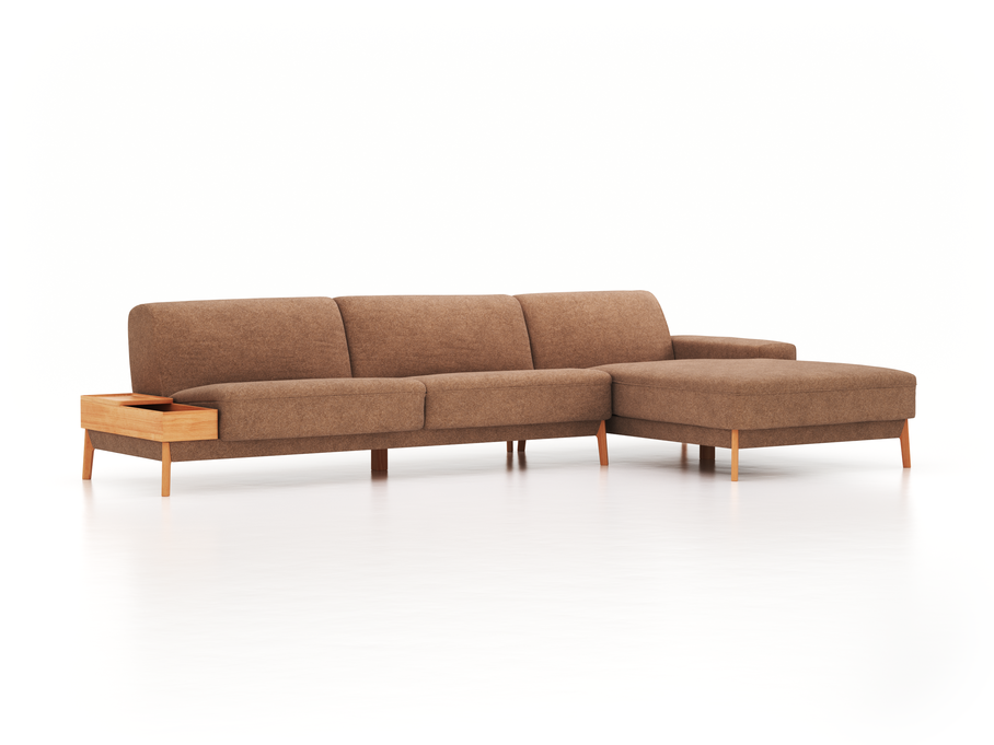 Lounge-Sofa Alani, B 340 x T 179 cm, Liegeteil rechts, Sitzhöhe in cm 44, mit Bezug Wollstoff Stavang Haselnuss (65), Buche