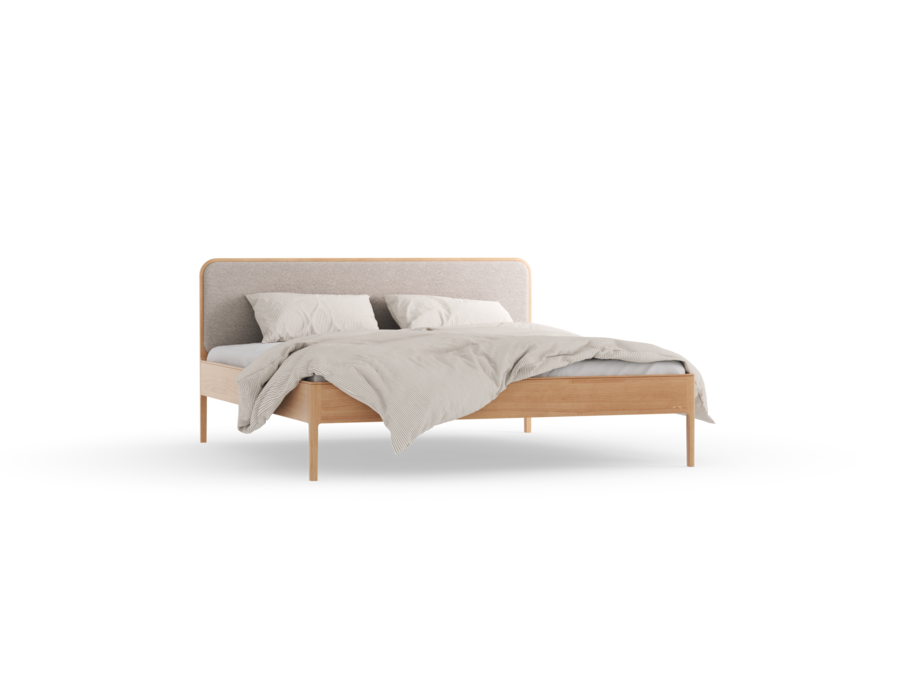 Bett Tenso mit Polsterbetthaupt, 180 x 200, Wollstoff Tano Natur (79), Buche
