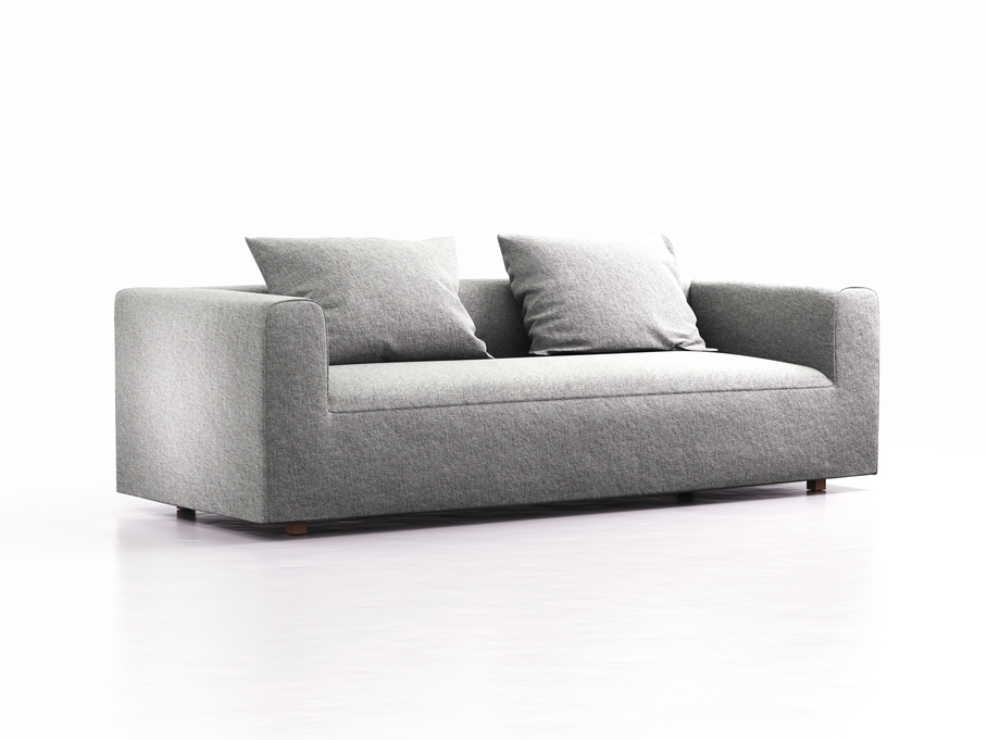 3er Sofa Sereno, bodennah, B235xT96xH71cm, Sitzhöhe 43 cm, inkl. 2 Kissen (70x55 cm), Buche, Wollstoff Kaland Kiesel