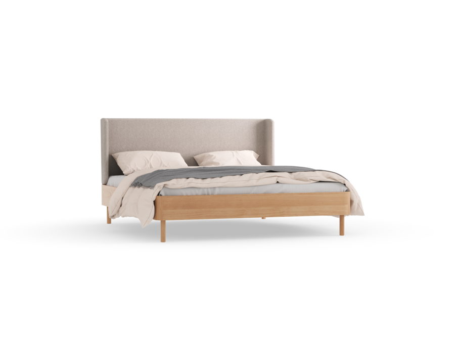 Bett Tonda, mit niedrigem Polsterbetthaupt , 180 x 200, Wollstoff Tano Natur (79), Buche