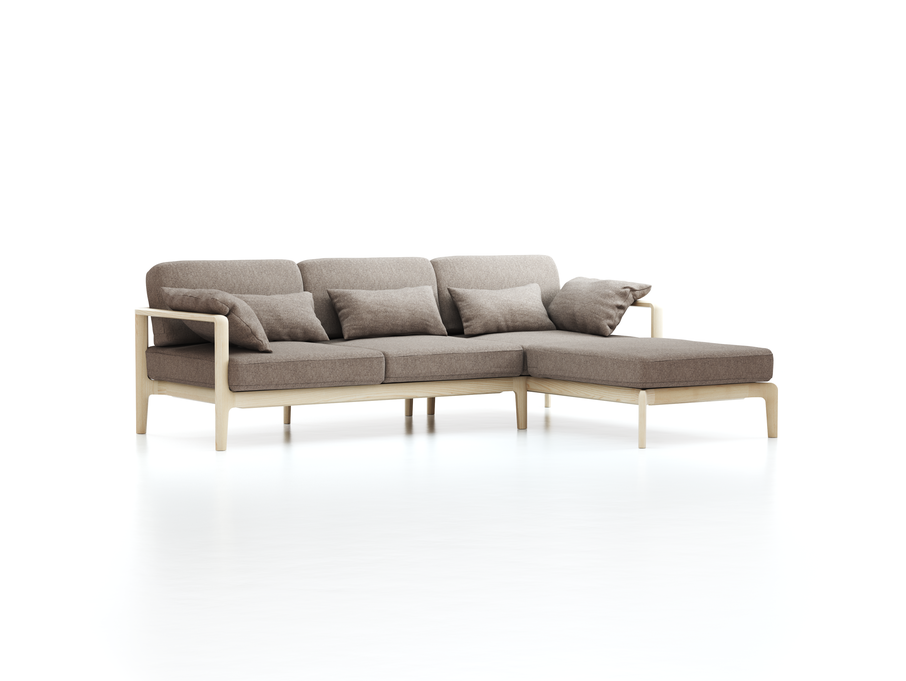 Loungesofa Linera, schmal mit Liegeteil rechts, Wollstoff Tano Natur (79), Esche