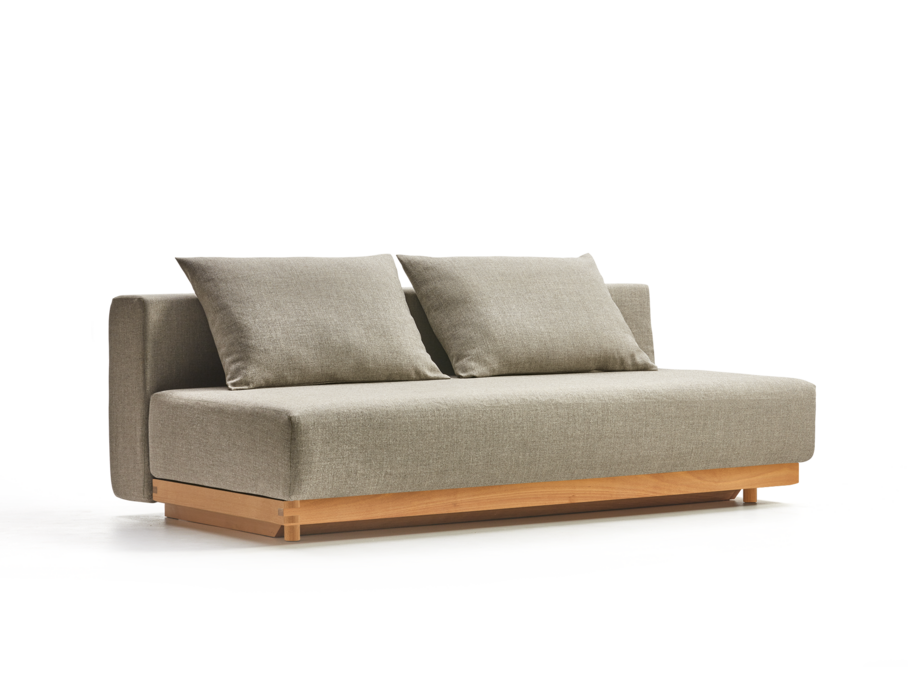 Schlafsofa Nebo, Sitzhöhe 42cm/Sitztiefe 85cm, inkl. 2 Kissen (80 x 55cm), Wollstoff Tano Natur, Buche