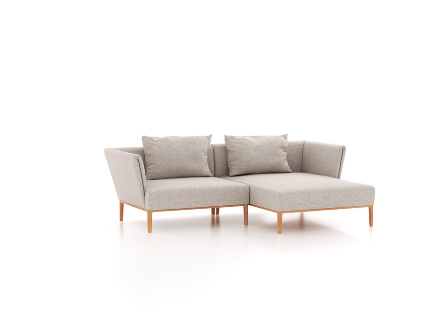 Lounge-Sofa Lorea, Liegeteil rechts, inkl. 2 Kissen (60x85 cm), B 240 x T 155 cm, mit Bezug Wollstoff Tano Natur (79), Buche