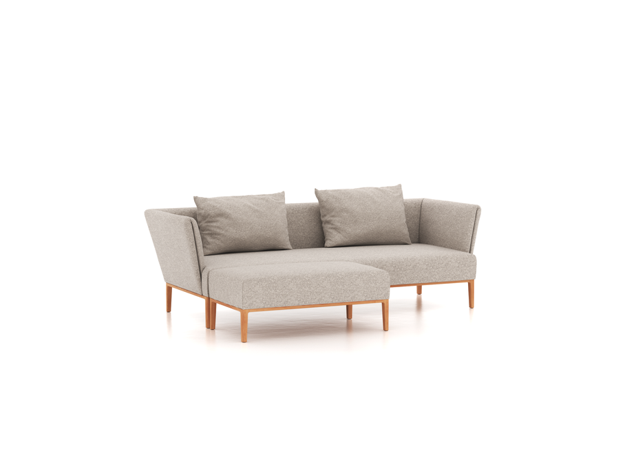 3er Sofa Lorea, B 236 x T 95 cm, mit Hocker Lorea, B 109 x T 60 cm, inkl. 2 Kissen (60x85 cm), mit Bezug Wollstoff Tano Natur (79), Buche