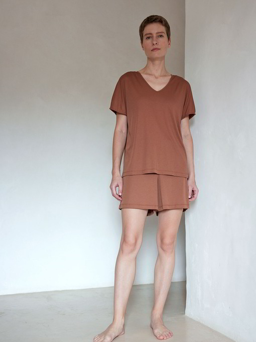 Pyjamashirt & Pyjamashort aus Baumwolljersey, nougat
