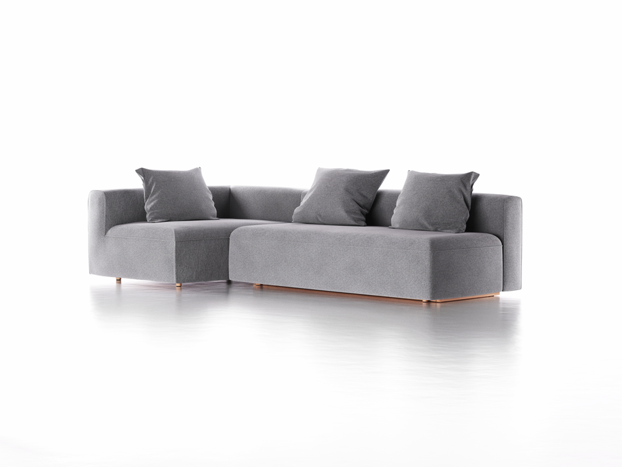 Ecksofa Sereno mit Schlaffunktion inkl. 3 Kissen (70x55 cm), Bodennah, B 300 x T 150 cm, Eckteil links, mit Bezug Wollstoff Kaland Kiesel (68), Buche