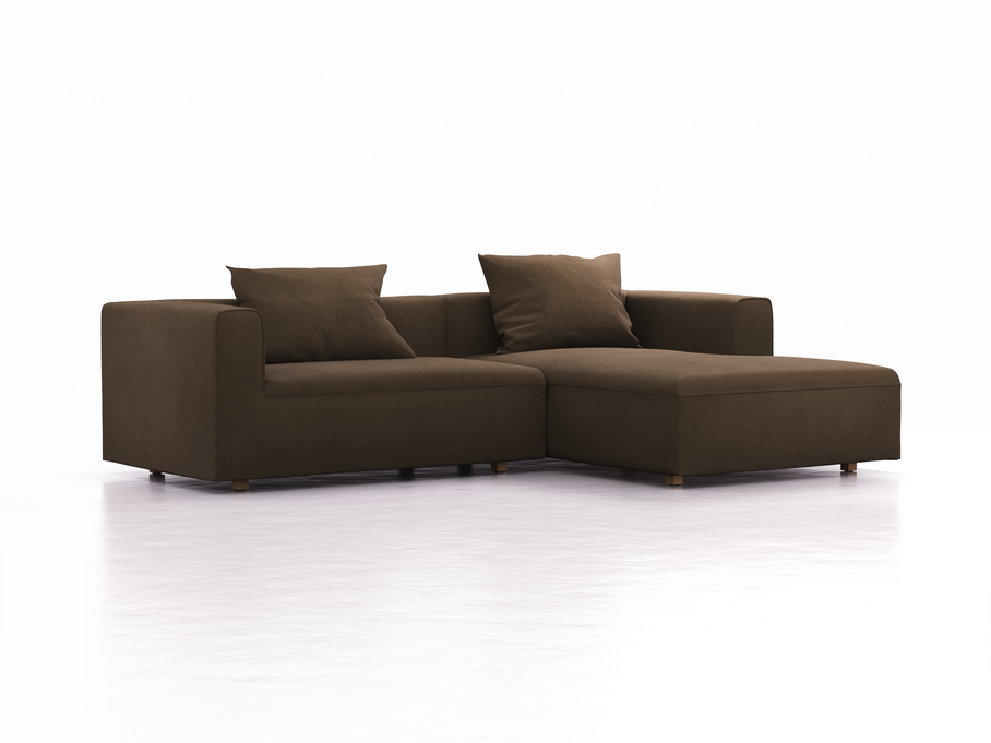 Lounge-Sofa Sereno, bodennah, B267xT180xH71 cm, Sitzhöhe 43 cm, mit Liegeteil rechts inkl. 2 Kissen (70x55 cm), Eiche, Wollstoff Kaland Torf