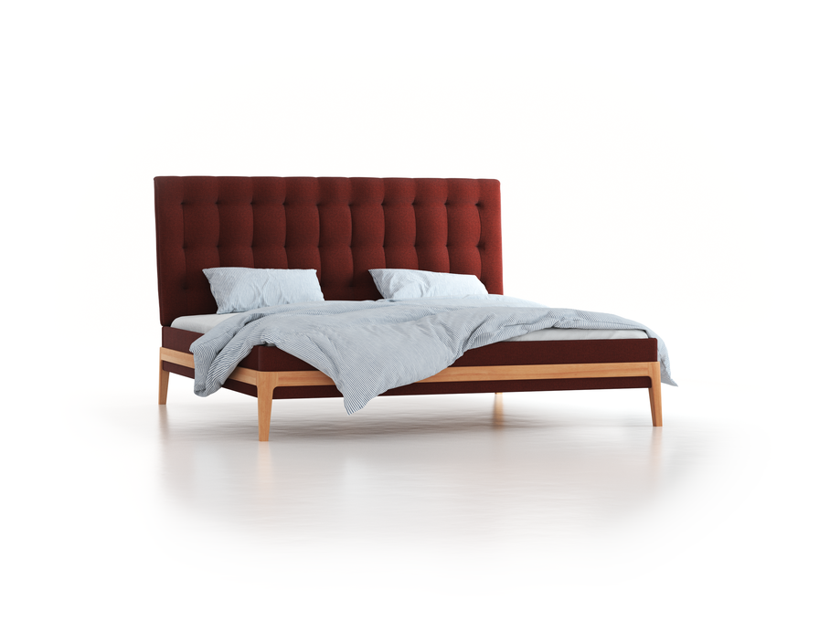 Polsterbett Filomena, 200 x 200 cm, Wollstoff Kaland Ziegel (72), Buche