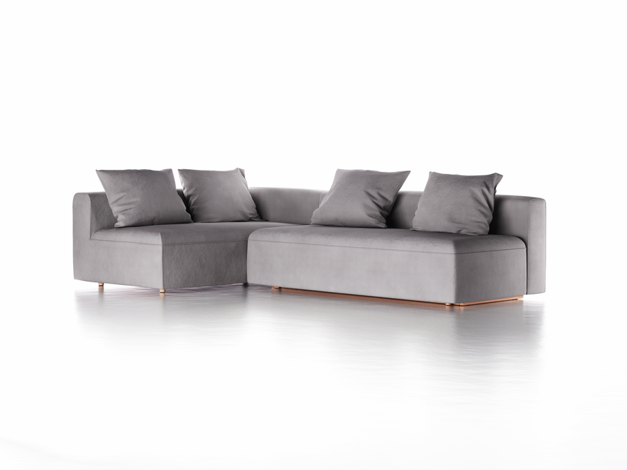 Ecksofa Sereno mit Schlaffunktion inkl. 4 Kissen (70x55 cm), Bodennah, B 300 x T180 cm, Eckteil links, mit Bezug Wollstoff Stavang Kiesel (62), Buche