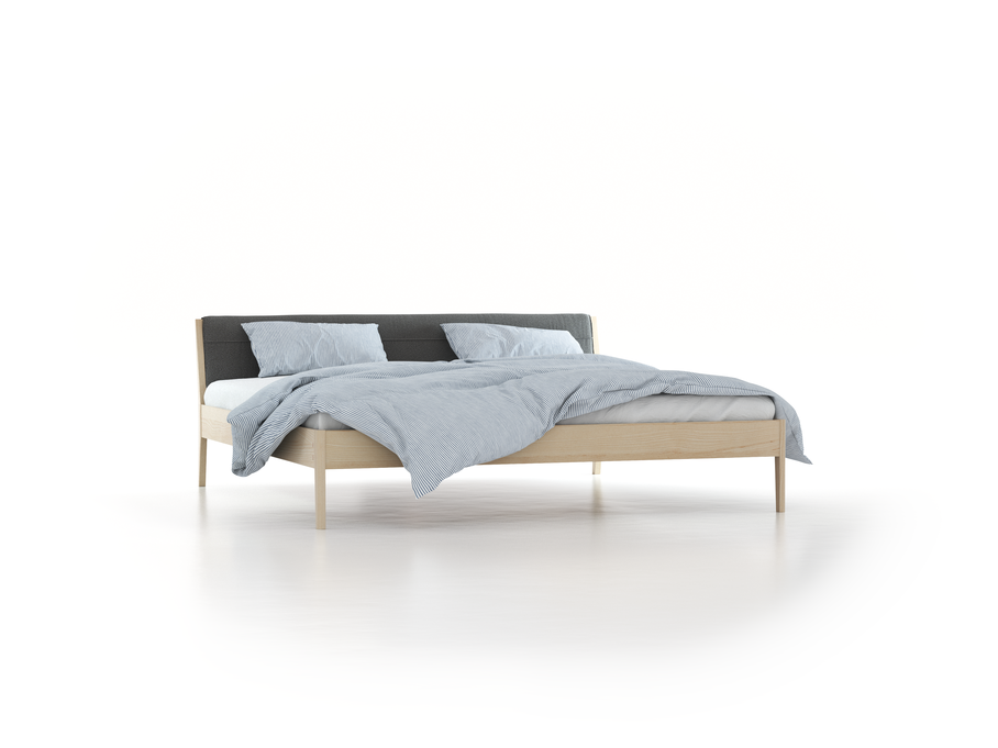 Bett Almeno mit Kopfhaupt inkl. abnehmbare Housse, 200 x 200 cm, Wollstoff Elverum Mocca (73), Esche