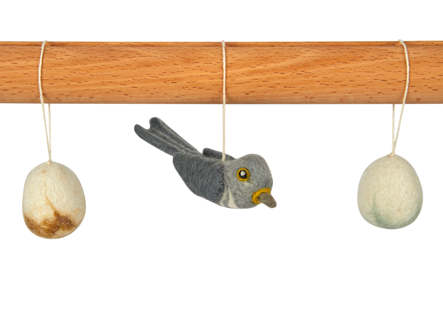Großer Osterschmuck: Kuckuck mit 2 Eier aus Schurwolle