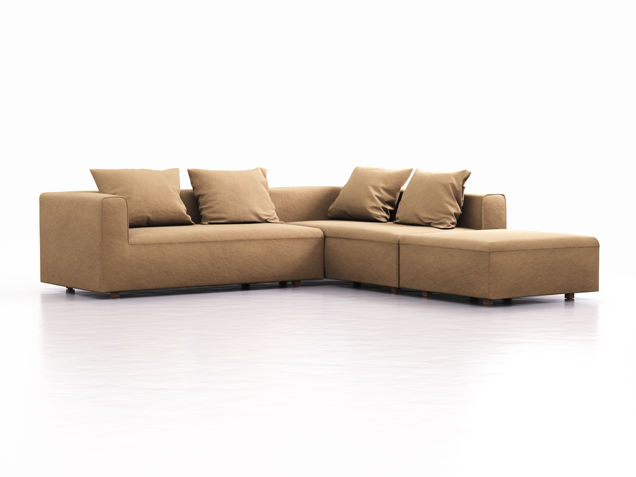 Ecksofa Sereno, bodennah, B276xT276xH71 cm, Sitzhöhe 43 cm, mit Liegeteil rechts inkl. 4 Kissen (70x55 cm), Buche, Wollstoff Elverum Haselnuss
