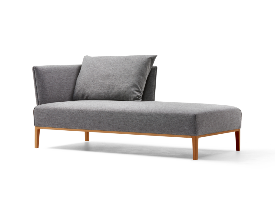 Lorea Tagesliege Armlehne links, Buche, mit Bezug Wollstoff Elverum Mocca