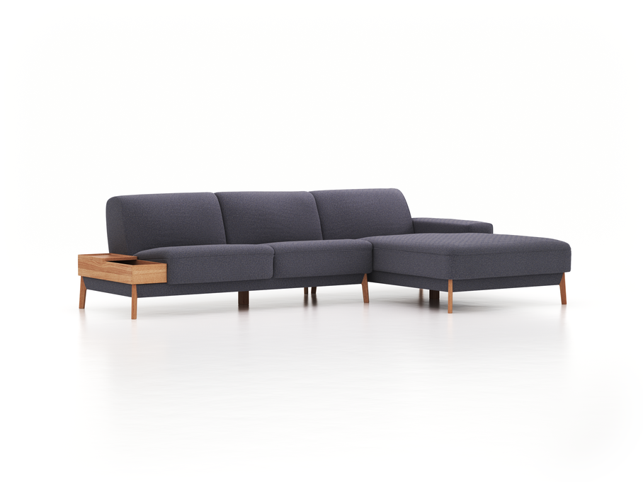 Lounge-Sofa Alani, B 300 x T 179 cm, Liegeteil rechts, Sitzhöhe in cm 44, mit Bezug Wollstoff Elverum Torfblau (82), Eiche