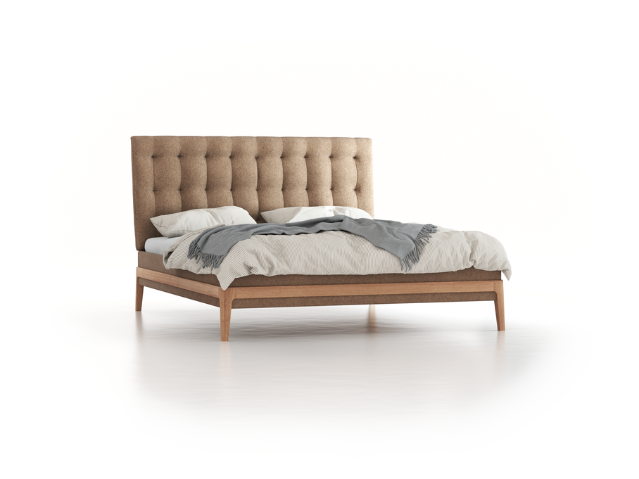 Polsterbett Filomena, 180 x 210 cm, Wollstoff Stavang Haselnuss (65), Eiche