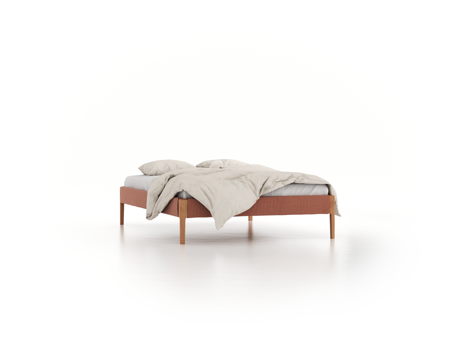 Bett Lorea ohne Betthaupt, 140 x 200 cm, Wollstoff Elverum Ziegel (85), Eiche