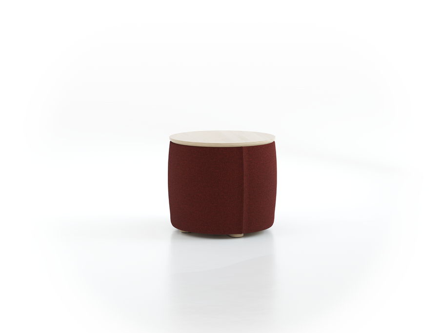 Sofatisch/Hocker Tambor mit Stauraum u. Holzdeckel, H 34,3 cm, Ø 39 cm, Bezug Wollstoff Kaland Ziegel (72), Esche
