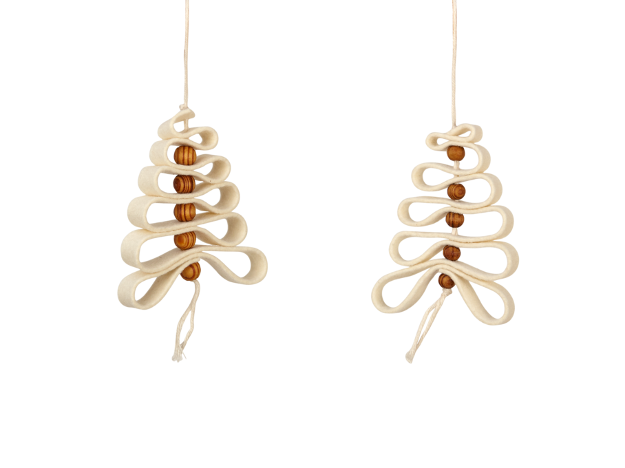 2er Set Weihnachtsschmuck aus Filz cremeweiß