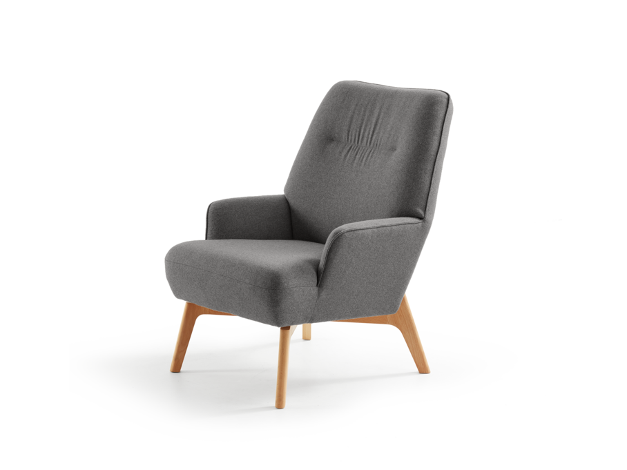 Fauteuil Coppa, Buche, mit Bezug Wollstoff Stavang Stein