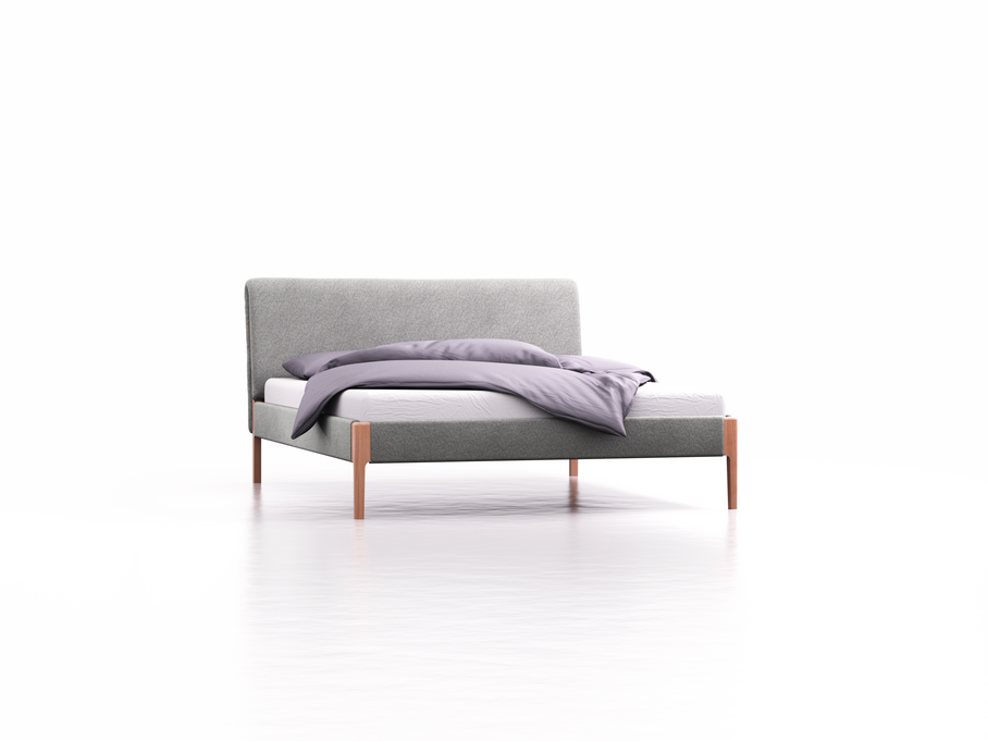 Polsterbett Lorea, Bett Lorea, 160 x 200 cm, Wollstoff Kaland Kiesel (68), Buche