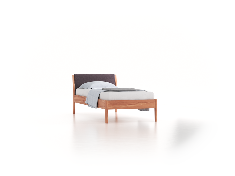 Bett Almeno mit Kopfhaupt inkl. abnehmbare Housse, 90 x 200 cm, Wollstoff Stavang Stein (61), Kernbuche