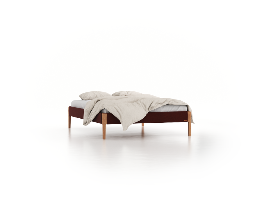 Bett Lorea ohne Betthaupt, 140 x 200 cm, Wollstoff Kaland Ziegel (72), Eiche
