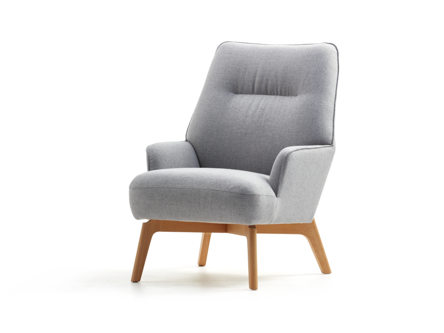 Fauteuil Coppa, Buche, mit Bezug Wollstoff Kaland Kiesel