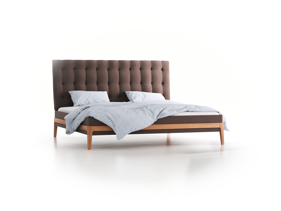 Polsterbett Filomena, 200 x 200 cm, Wollstoff Tano Natur Dunkel (81), Eiche