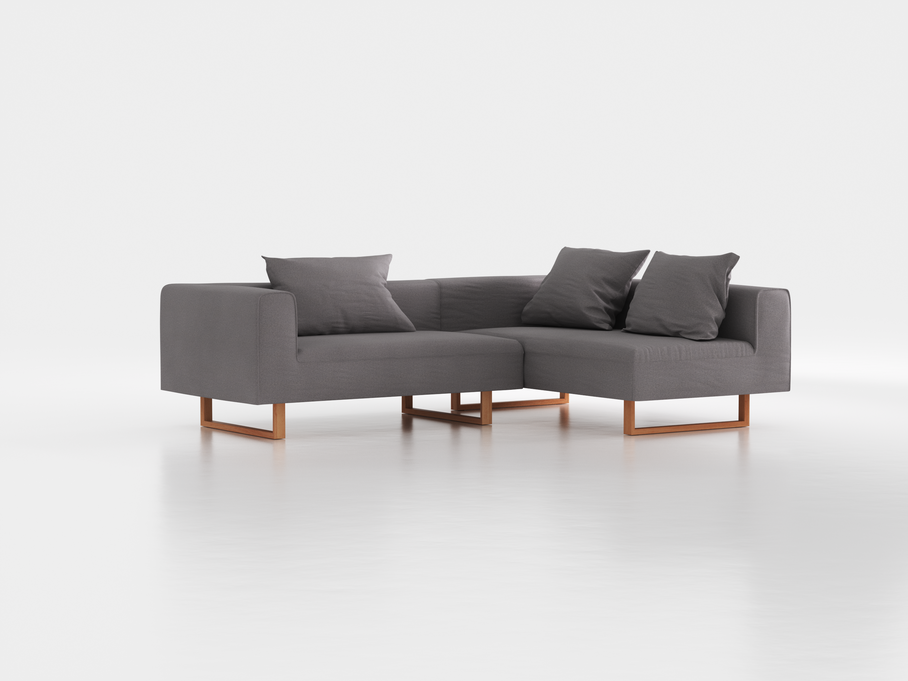 Ecksofa Sereno mit Liegeteil inkl. 3 Kissen (70x55 cm), Liegeteil rechts, B 246 x T 180 cm, Kufenfuß, mit Bezug Wollstoff Stavang Kiesel (62), Buche