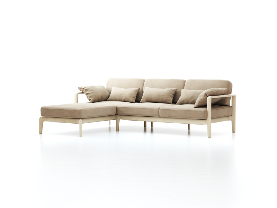 Loungesofa Linera, schmal mit Liegeteil links, Wollstoff Elverum Haselnuss (74), Esche