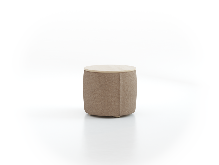 Sofatisch/Hocker Tambor mit Stauraum u. Holzdeckel, H 34,3 cm, Ø 39 cm, Bezug Wollstoff Stavang Sand (66), Esche