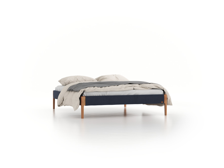 Bett Lorea ohne Betthaupt, 160 x 200 cm, Wollstoff Elverum Ozean (75), Eiche