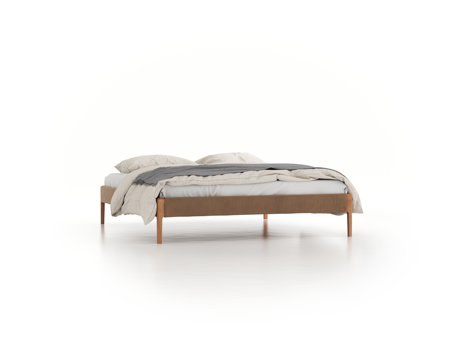 Bett Lorea ohne Betthaupt, 180 x 200 cm, Wollstoff Elverum Haselnuss (74), Eiche
