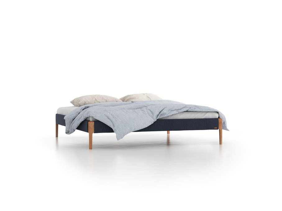 Bett Lorea ohne Betthaupt, 200 x 200 cm, Wollstoff Elverum Ozean (75), Eiche